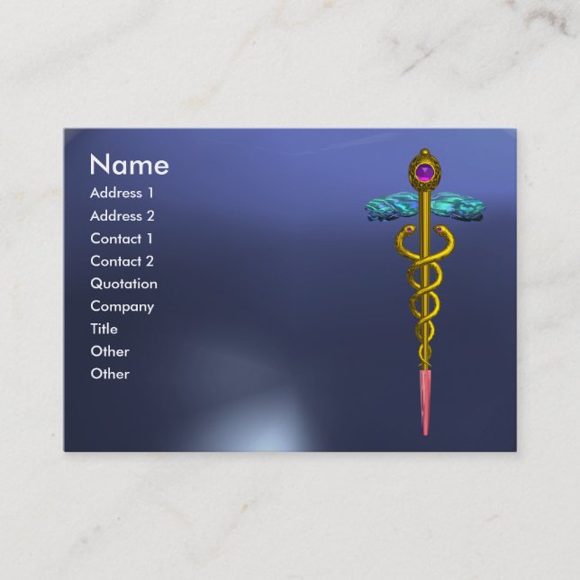 Tarjeta De Visita CADUCEUS TOPAZ azul oro vibrante (Anverso)