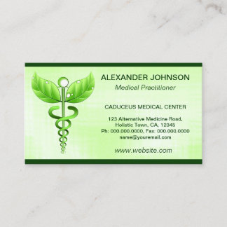 Tarjeta De Visita Caduceus Verde Medicina Alternativa Estándar Liger