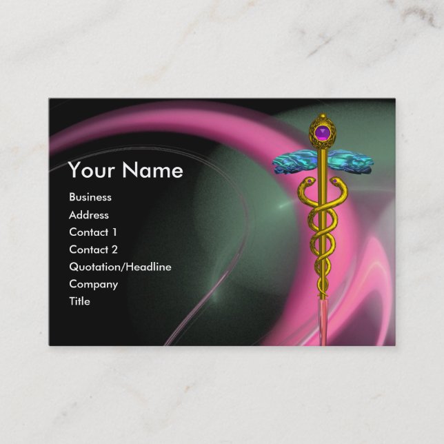 TARJETA DE VISITA CADUCIO DE ORO MÉDICO, PINCHAS DE FRACTAL VERDE (Anverso)