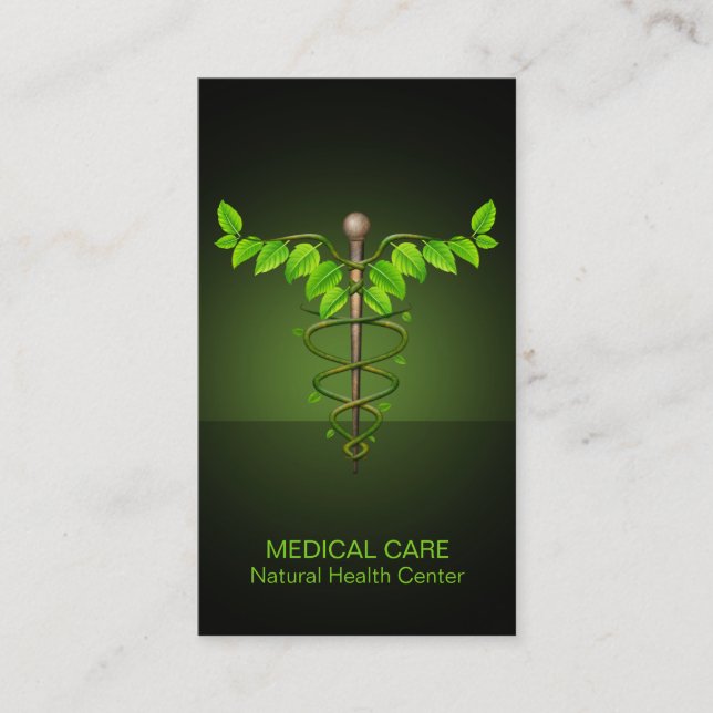 Tarjeta De Visita Caducto médico alternativo holístico hojas verdes (Anverso)