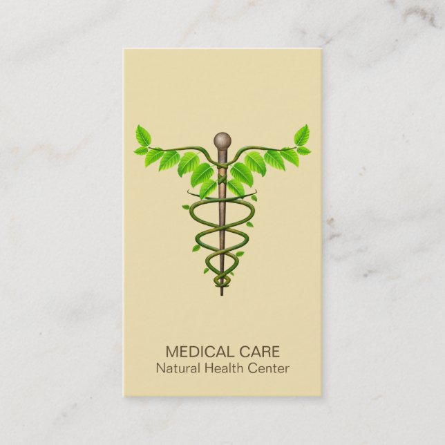 Tarjeta De Visita Caducto médico alternativo Verde deja beige (Anverso)