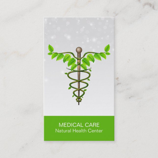Tarjeta De Visita Caducto médico alternativo Verde deja blanco (Anverso)
