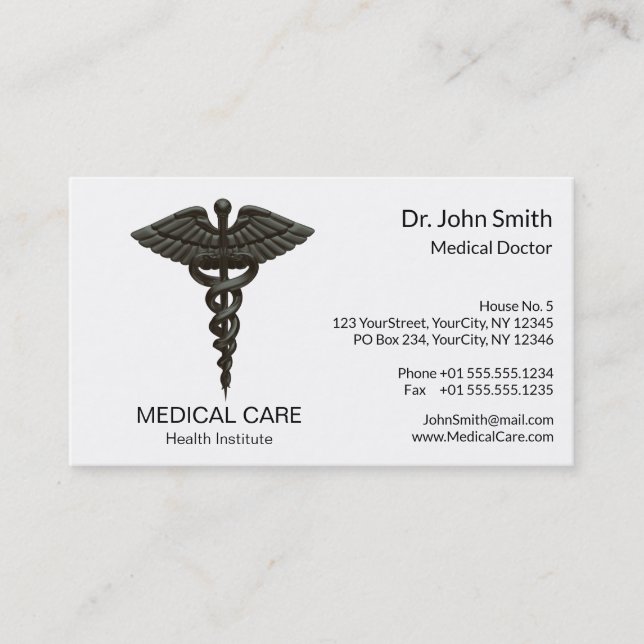 Tarjeta De Visita Caducto médico simple profesional Blanco negro (Anverso)