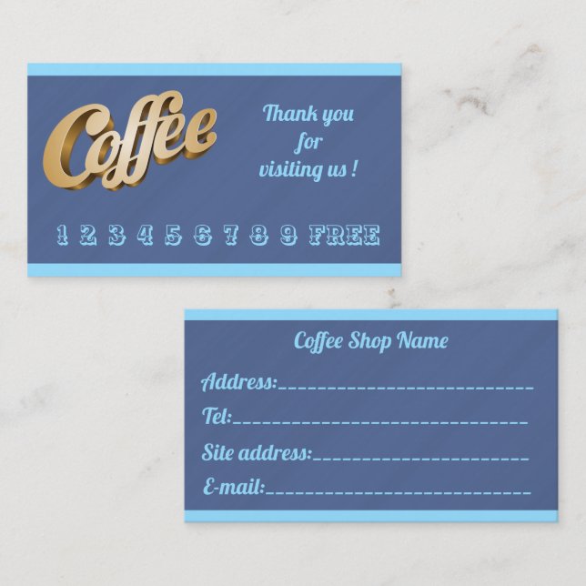 Tarjeta De Visita Café de mármol azul de lujo y moderno (Anverso / Reverso)