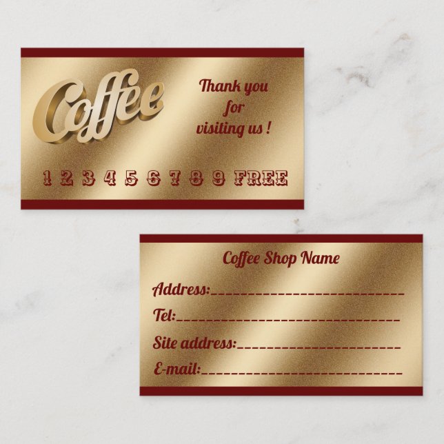 Tarjeta De Visita Café de oro gratis y moderno de lujo (Anverso / Reverso)