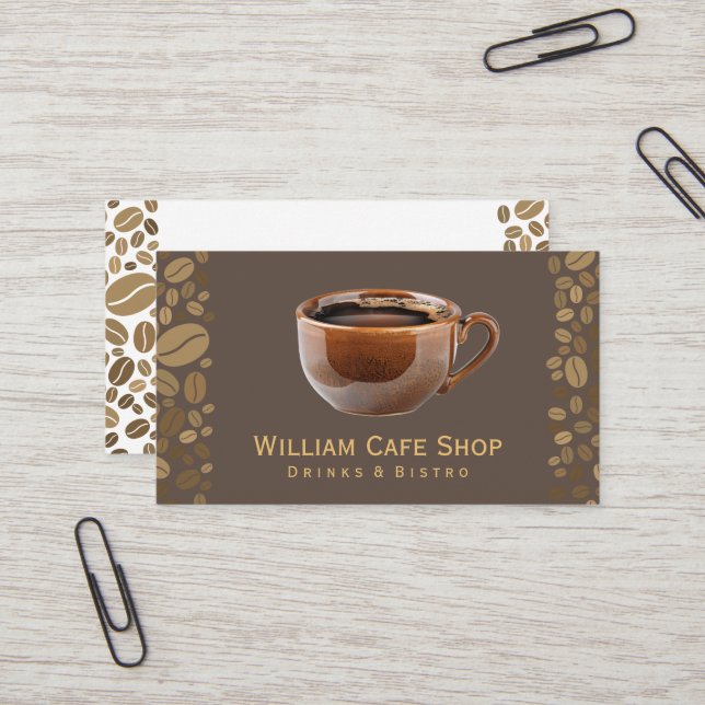 Tarjeta De Visita Café marrón | Granos de café (Anverso/Reverso In Situ)
