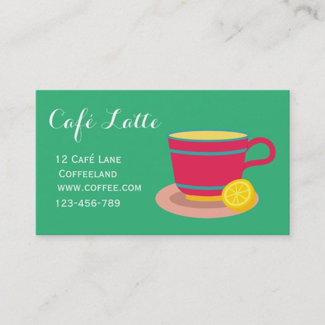 Tarjeta De Visita Café moderno tienda de té teacup té limón (Anverso)