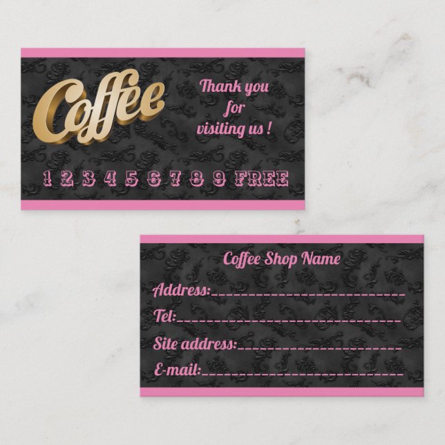 Tarjeta De Visita Café negro floral y moderno de lujo (Anverso / Reverso)