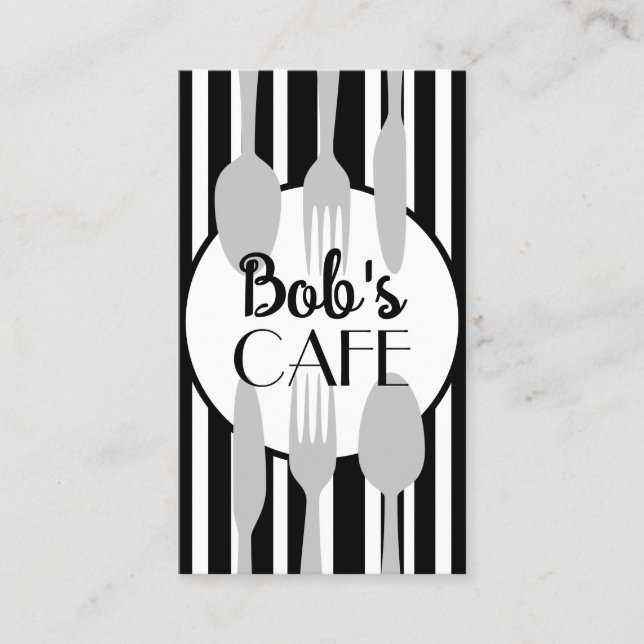 Tarjeta De Visita café o catering audaz moda moderna gris y blanco (Anverso)