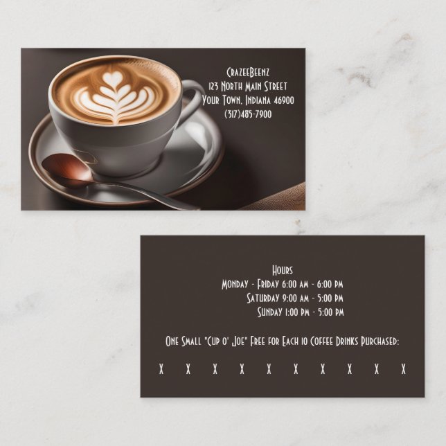 Tarjeta De Visita Café personalizado y café de arte de latte (Anverso / Reverso)