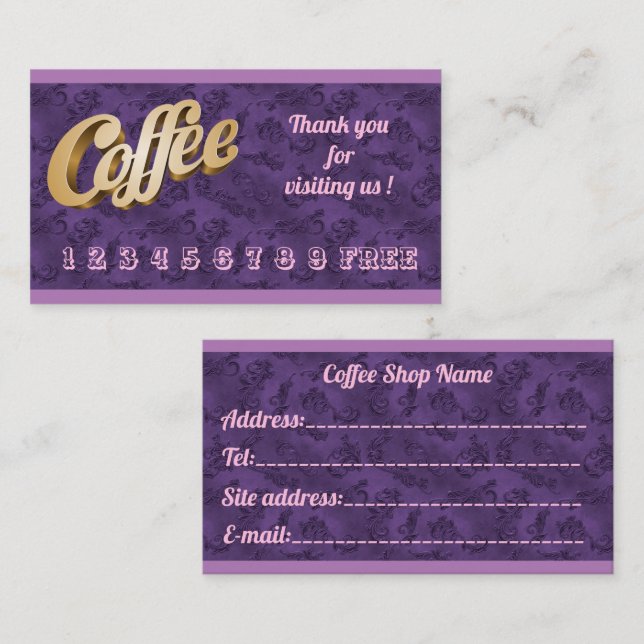 Tarjeta De Visita Café Púrpura Floral Moderno De Lujo (Anverso / Reverso)