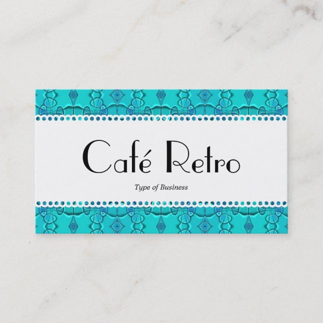 Tarjeta De Visita Café Retro (Scalloped) - Aqua Blue Festival (Anverso)