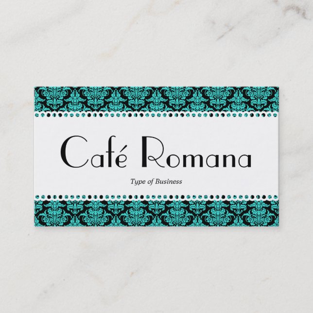 Tarjeta De Visita Café Romana (Vieira) Aqua Damask (Anverso)