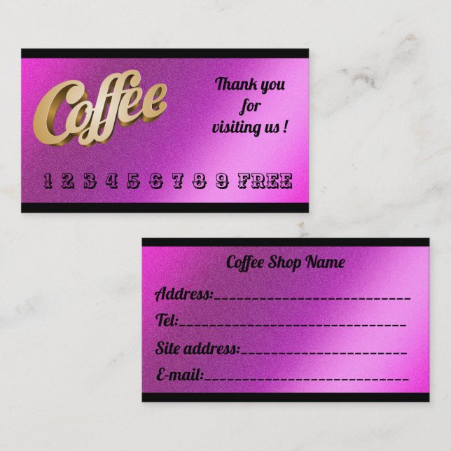 Tarjeta De Visita Café rosa Purpurina moderno y gratuito de lujo (Anverso / Reverso)