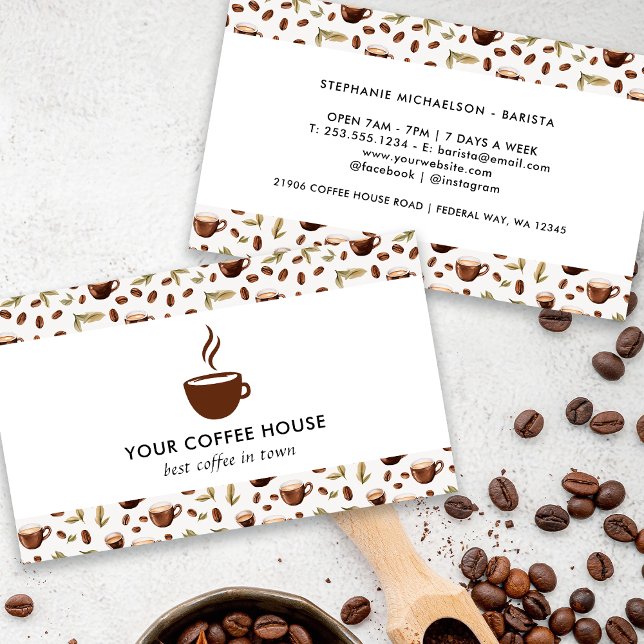Tarjeta De Visita Cafetería acuarela (Watercolor Coffee Shop Business Card)