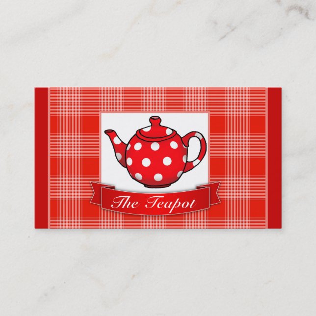 Tarjeta De Visita Cafetería Red Polka Dot Teapot (Anverso)
