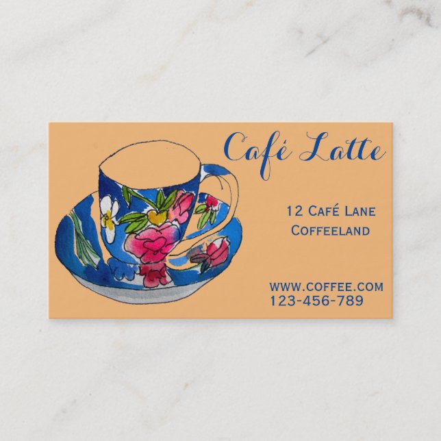Tarjeta De Visita Cafetería retro cafetería diseñador taza de té (Anverso)