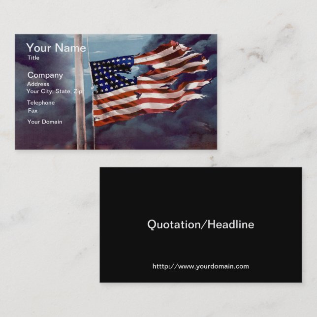 Tarjeta De Visita Caída, pero no olvidada, humo y bandera rota (Anverso / Reverso)