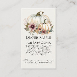 Tarjeta De Visita Caída Rústica Calabaza Blanca Floral Diaper Raffle