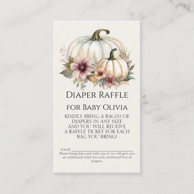 Tarjeta De Visita Caída Rústica Calabaza Blanca Floral Diaper Raffle (Anverso)