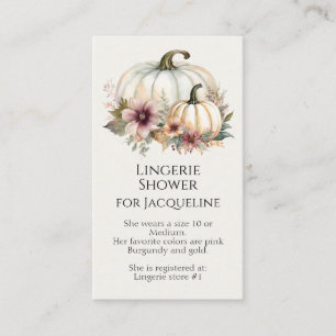 Tarjeta De Visita Caída Rústica Calabaza Blanca Floral Lingerie Duch