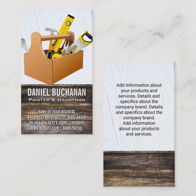 Tarjeta De Visita Caja de herramientas del carpintero | Madera y pas (Anverso / Reverso)