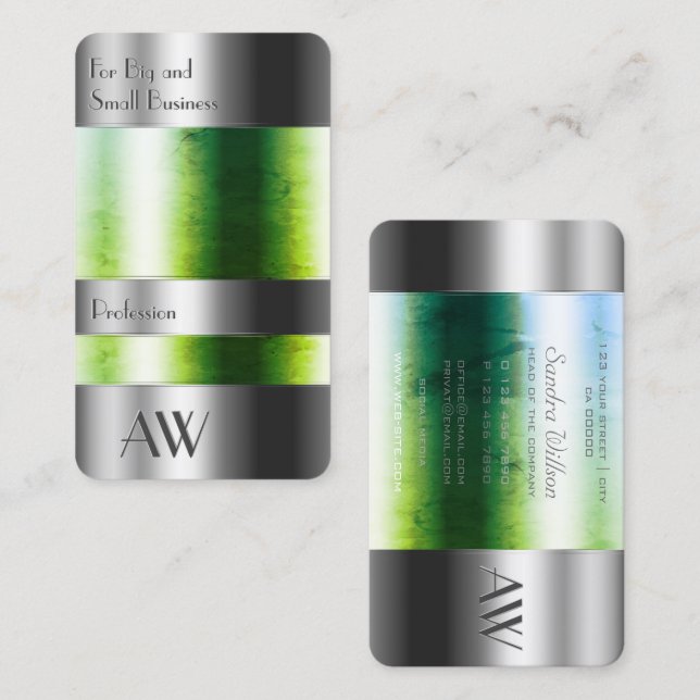 Tarjeta De Visita Caja llamativa de aluminio con monograma de veneno (Anverso / Reverso)