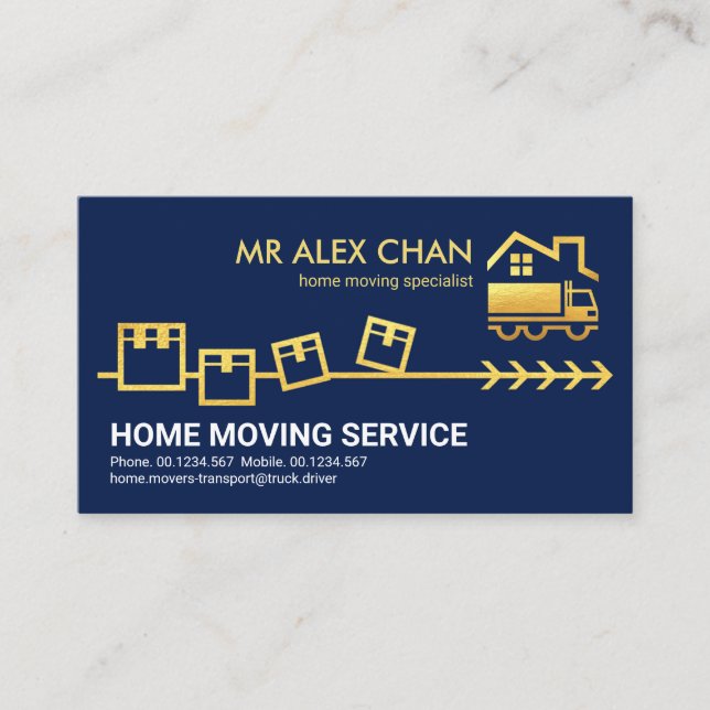 Tarjeta De Visita Cajas en movimiento doradas Mover Hogar (Anverso)