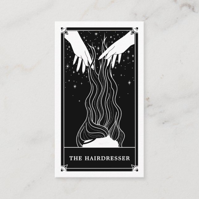 Tarjeta De Visita Cajero de pelo de Tarot Celestial Black Business c (Anverso)