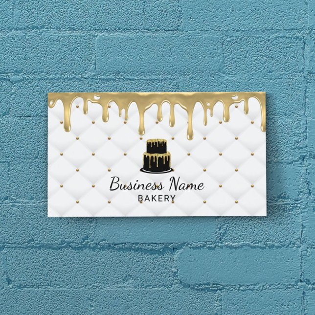 Tarjeta De Visita Cake Bakery Gold Drip Icing Luxury White (Subido por el creador)