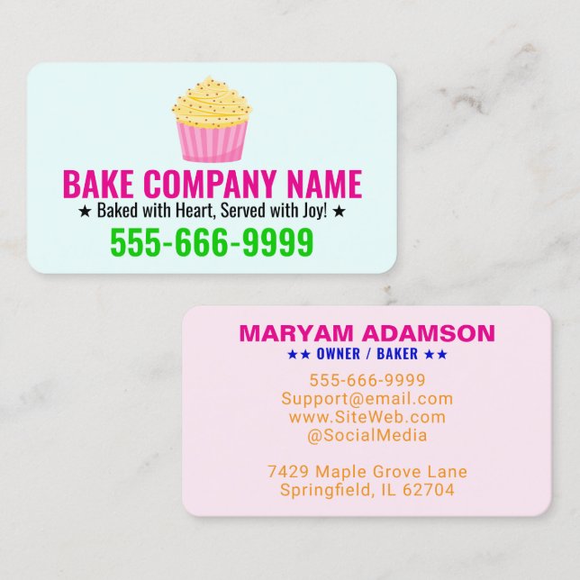 Tarjeta De Visita Cake Bakery Logo & Slogan | Professional Company (Anverso / Reverso)