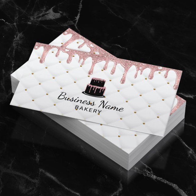 Tarjeta De Visita Cake Bakery Rosa Gold Drip Icing Luxury (Subido por el creador)
