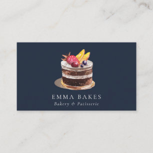 TARJETA DE VISITA CAKE PATISSERIE CUPCAKE BAKERÍA FLORAL NAVY