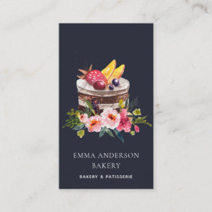 TARJETA DE VISITA CAKE PATISSERIE CUPCAKE BAKERÍA FLORAL NAVY
