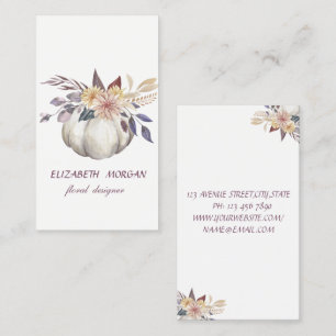 Tarjeta De Visita Calabaza floral de acuarela moderna elegante, blan