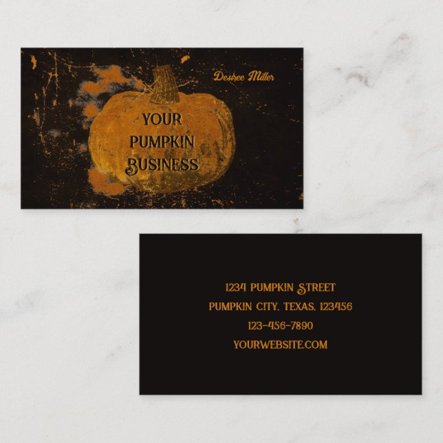 Tarjeta De Visita Calabaza Naranja de cosecha de otoño textura de gr (Anverso / Reverso)