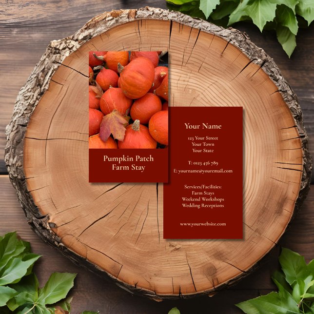 Tarjeta De Visita Calabaza Naranja Rústica (Rustic Orange Pumpkin business card for farm, fresh produce, farm stay, bio or organic company)