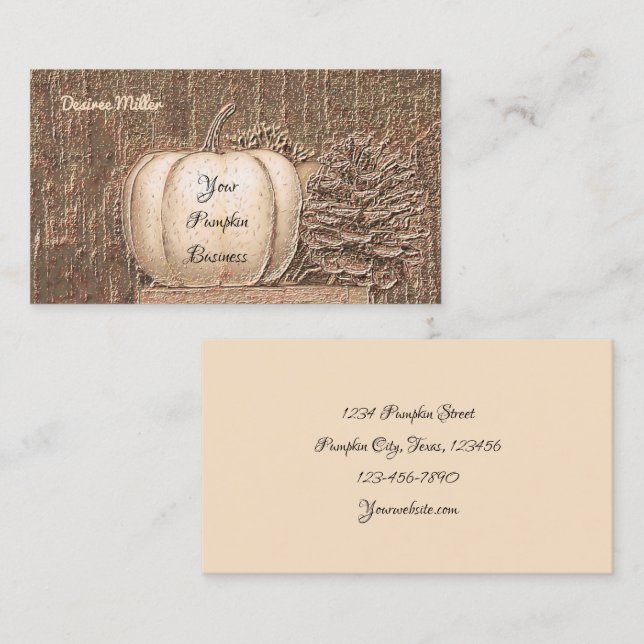 Tarjeta De Visita Calabaza Rustic Elegant Gold White Fall (Anverso / Reverso)