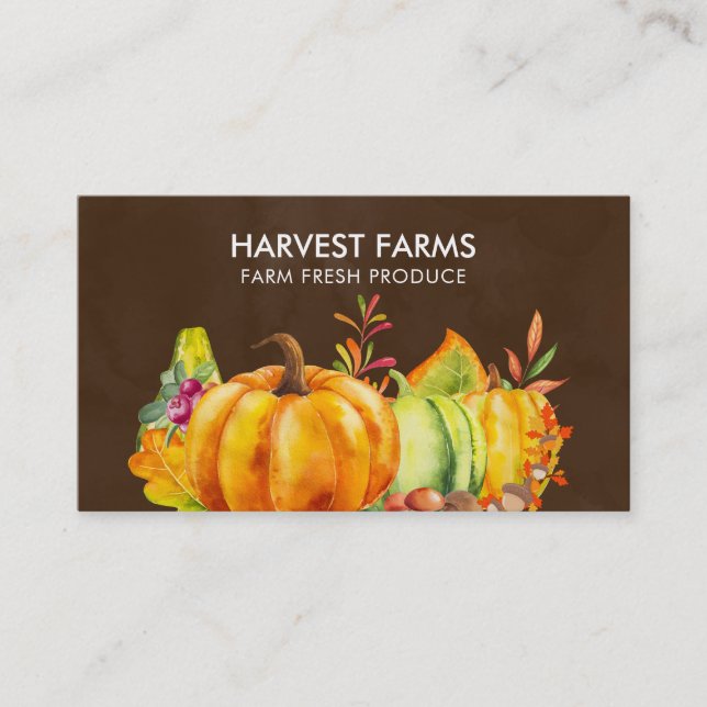 Tarjeta De Visita Calabazas, hojas y verduras de cosecha (Anverso)
