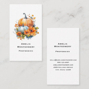 Tarjeta De Visita Calabazas otoñales con flores y follaje