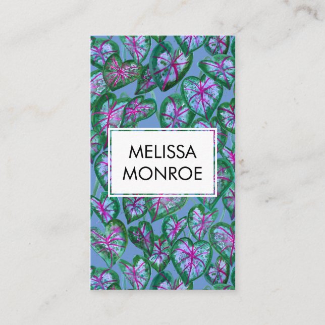 Tarjeta De Visita Caladio deja negrita tropical audaz acuarela Botán (Anverso)