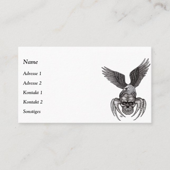 Tarjeta De Visita Calavera araña con águila al estilo tatuar (Anverso)