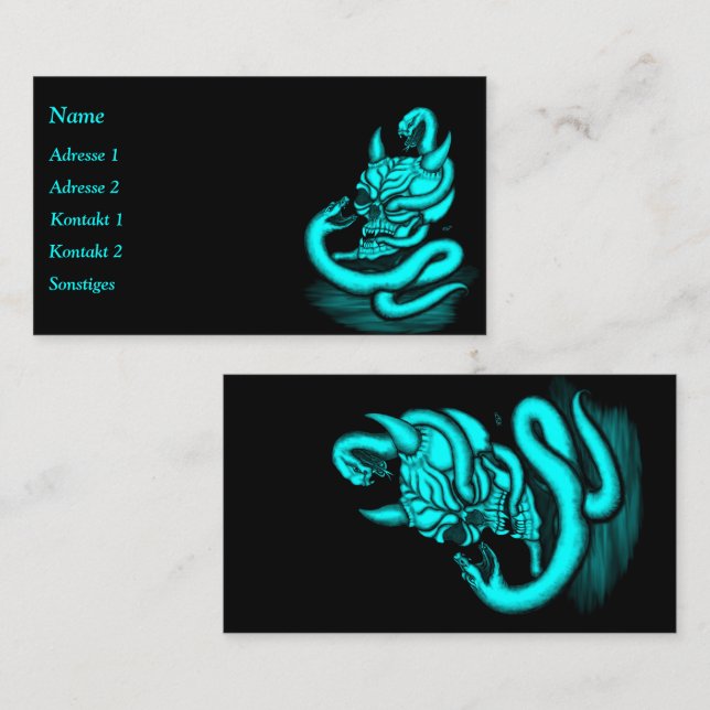 Tarjeta De Visita Calavera - Cabeza malvada con serpiente (Anverso / Reverso)