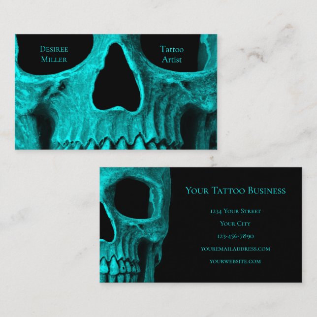 Tarjeta De Visita Calavera cierra la tienda gótica oscuro Verde azul (Anverso / Reverso)