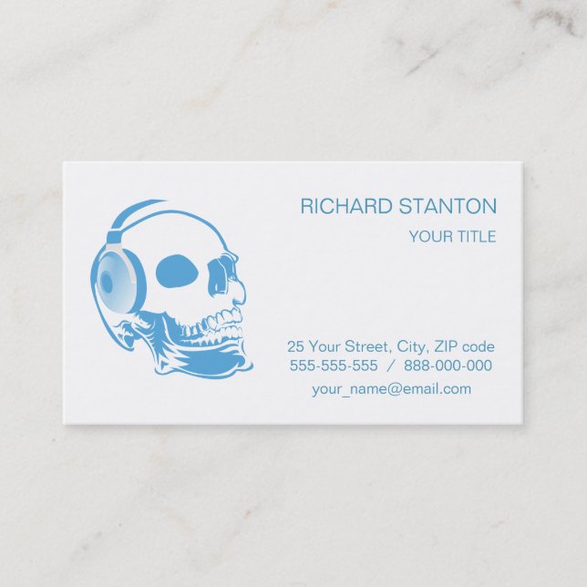 Tarjeta De Visita Calavera con auriculares (Anverso)