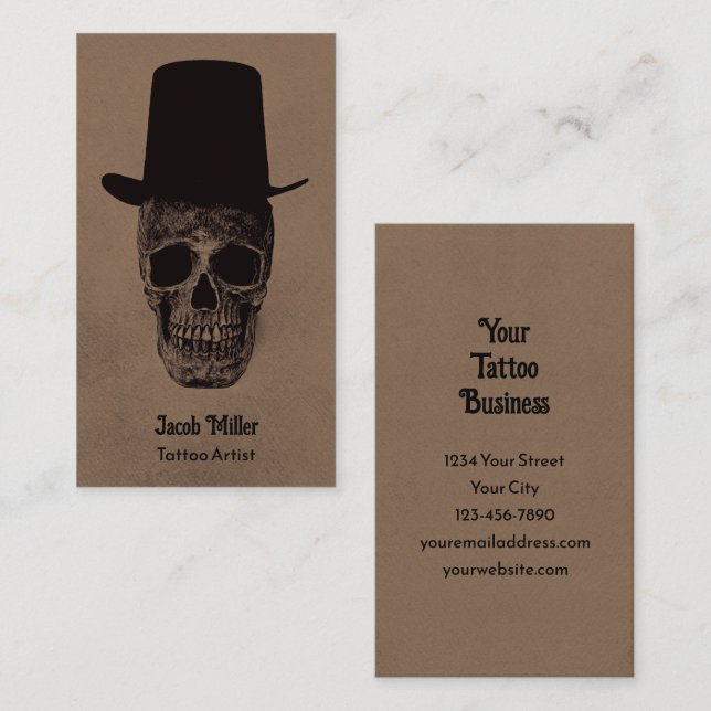 Tarjeta De Visita Calavera con berenjena de sombrero superior Oscuro (Anverso / Reverso)