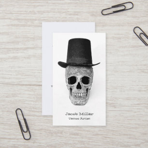 Tarjeta De Visita Calavera con sombrero superior Vintage gótico blan