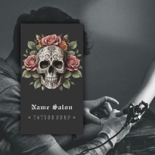 Tarjeta De Visita Calavera de artista de tatuajes moderna vintage re