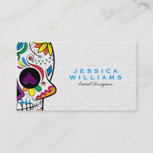 Tarjeta De Visita Calavera de azúcar floral y damascos blancos de co