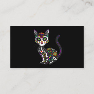 Tarjeta De Visita Calavera de azúcar Gato Mexicano Halloween Día De